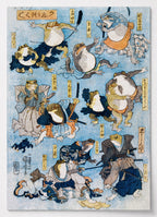 Ukiyo-e Poster mit Fröschen als Kabuki-Schauspieler von Utagawa Kuniyoshi