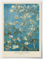 Van Gogh Poster mit weißen Mandelblüten auf türkisblauem Himmel