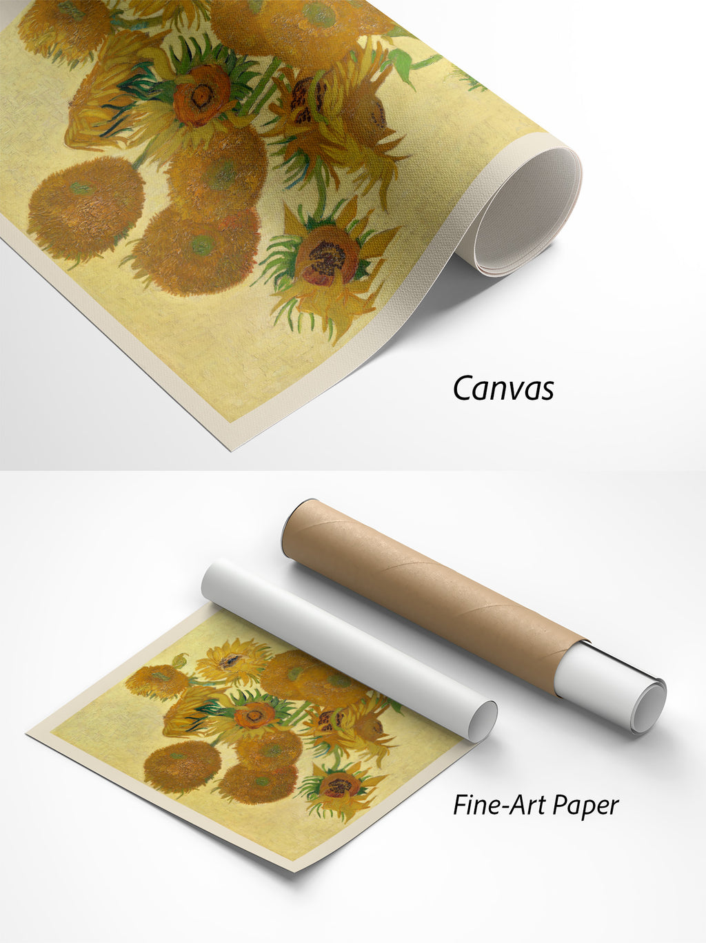 Vincent van Gogh Sonnenblumen Kunstdruck auf Canvas und Fine-Art-Papier im Materialvergleich