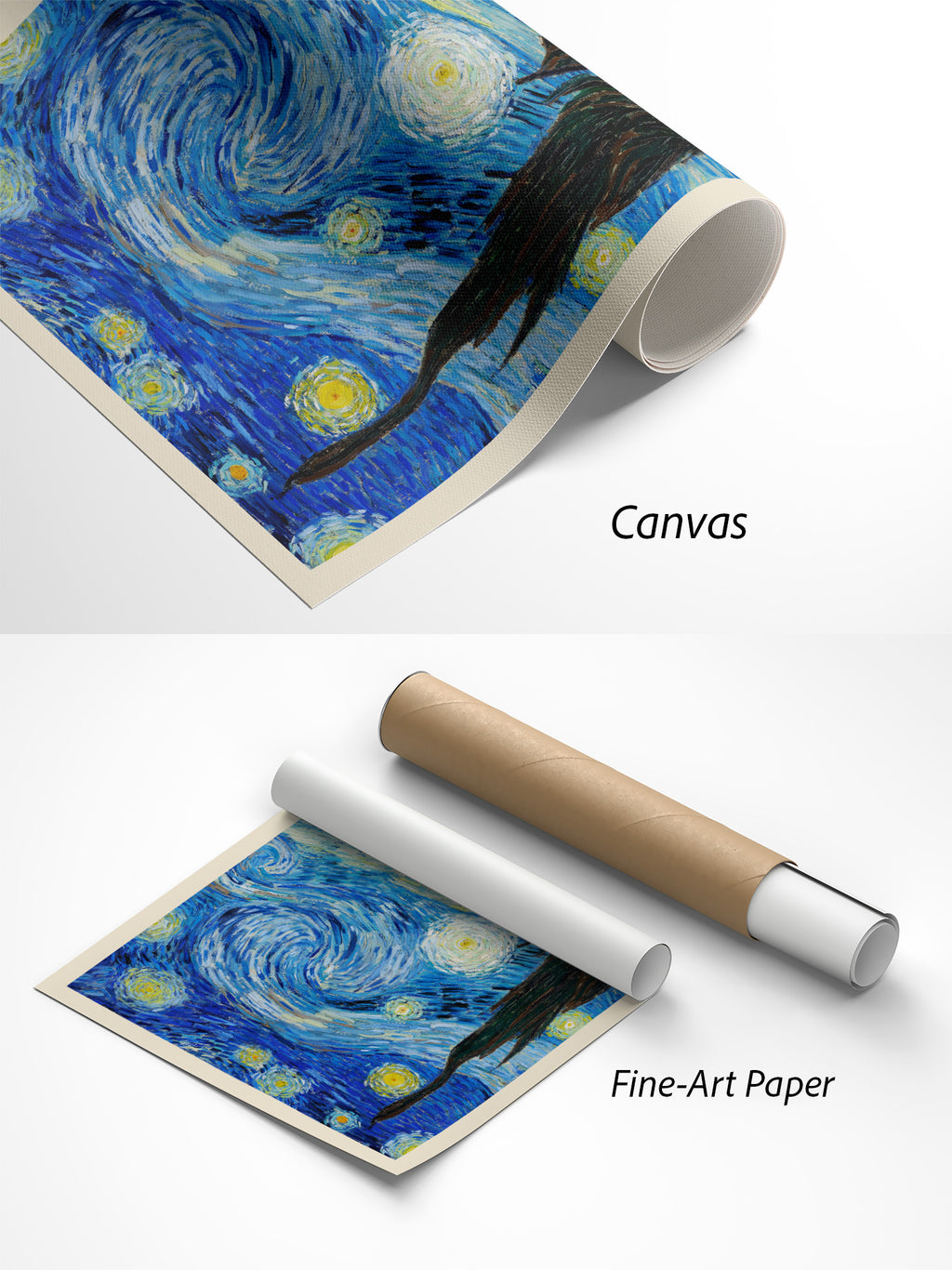 Vincent van Gogh Sternennacht Kunstdruck auf Canvas und Fine-Art-Papier im Materialvergleich