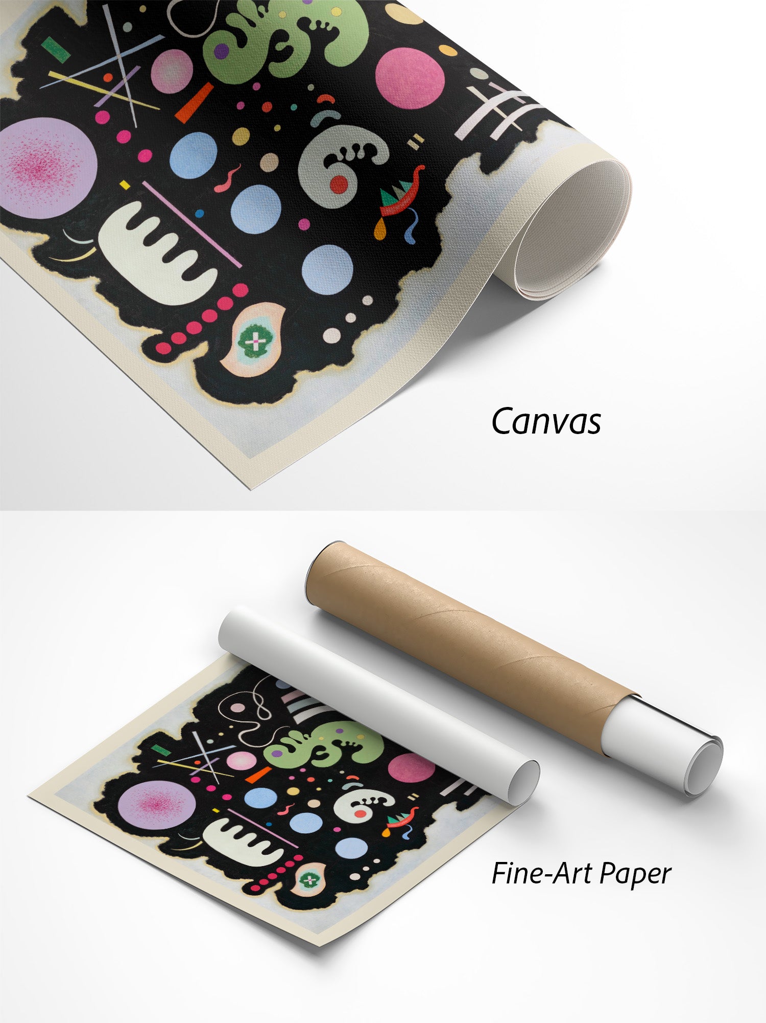 Wassily Kandinsky Noir bigarré Kunstdruck auf Canvas und Fine-Art-Papier im Materialvergleich