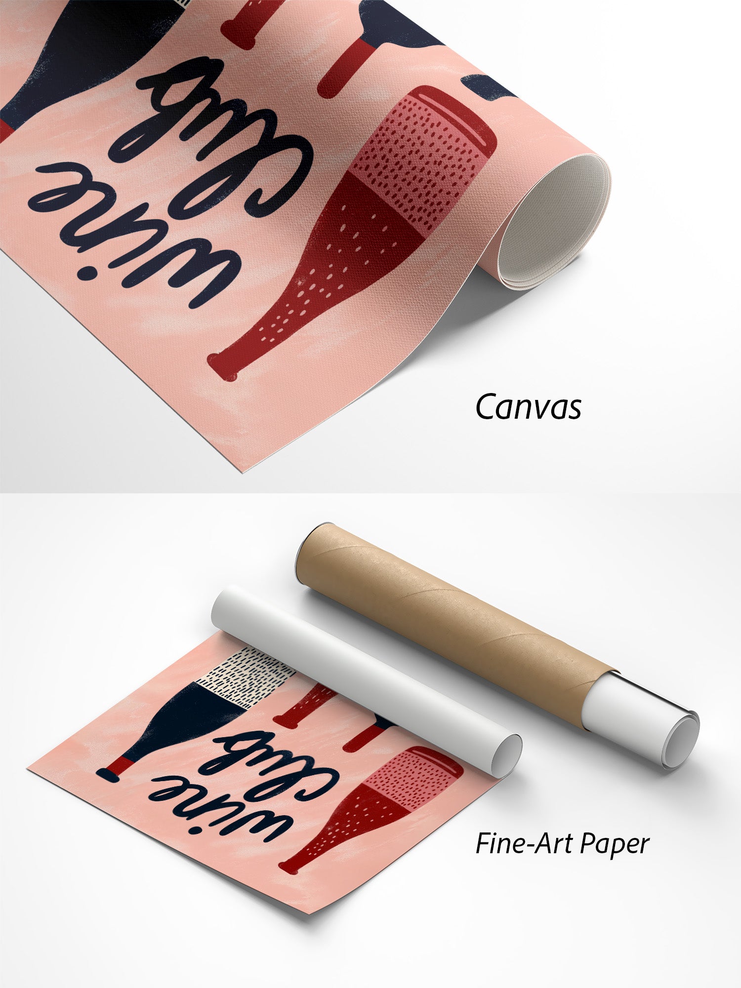 Weinclub Wein Poster auf Canvas und Fine-Art-Papier im Materialvergleich