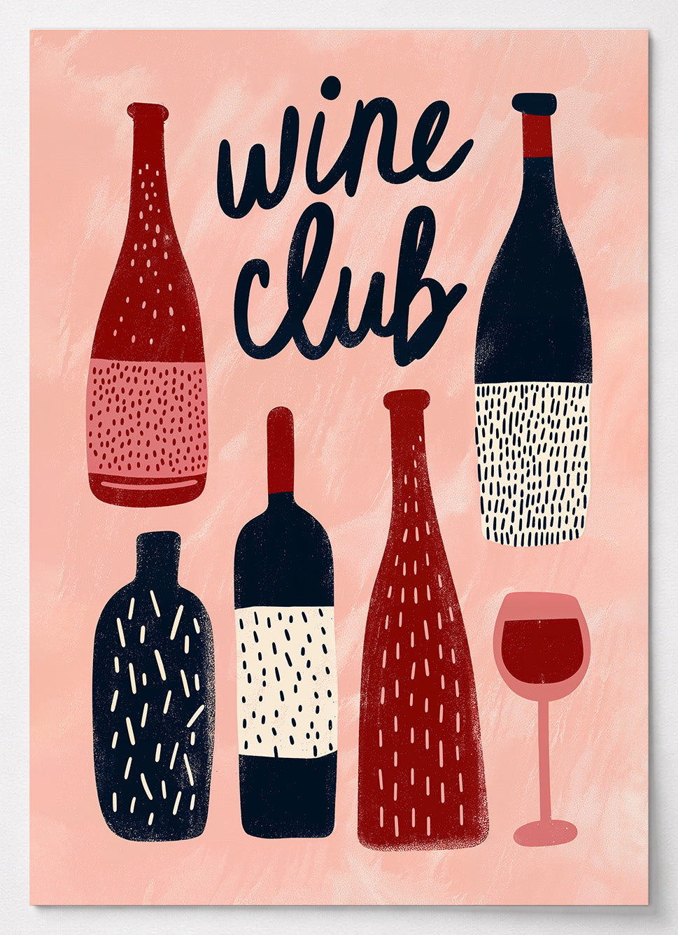 Wein Poster mit stilisierten Weinflaschen in Rot und Schwarz